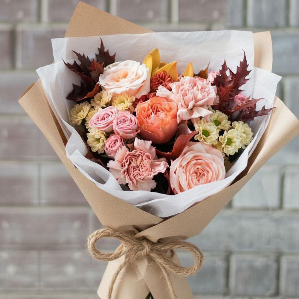 Букет цветов из: Гвоздики, Хризантемы и Розы в Зуевке