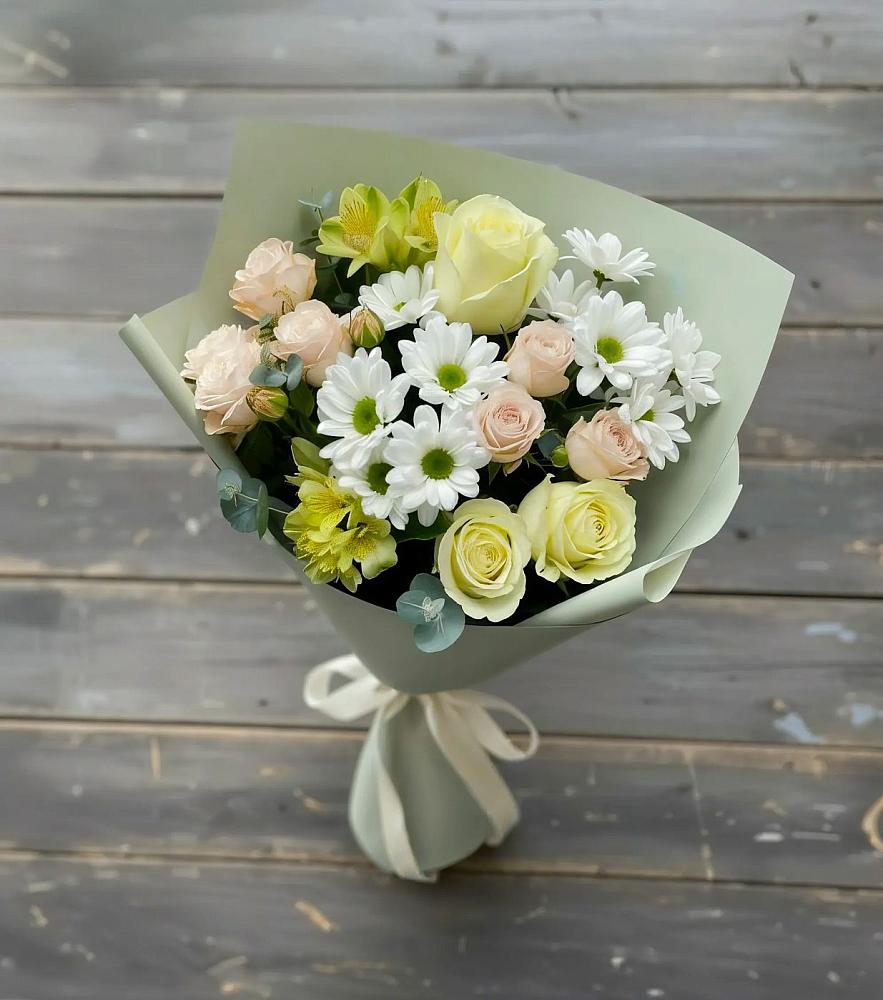 Букет цветов из: Альстромерии, Розы и Хризантемы в Зуевке