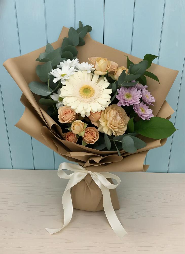 Букет цветов из: Герберы и Хризантемы в Зуевке