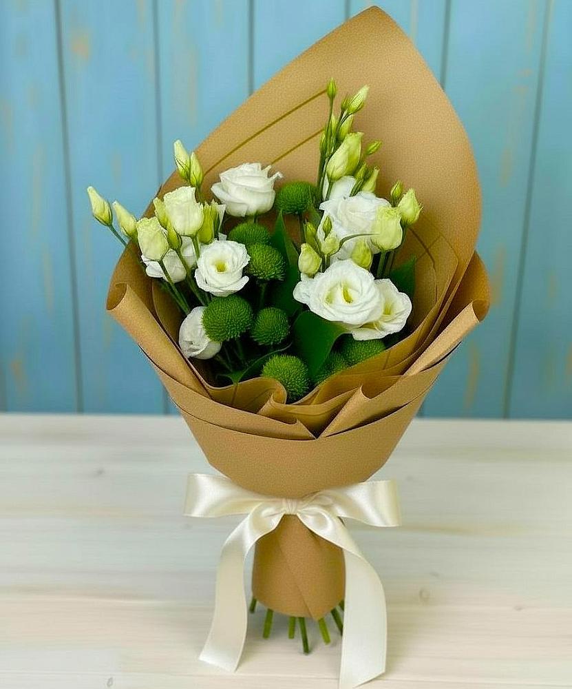 Букет цветов из: Хризантемы и Лизиантусы в Зуевке