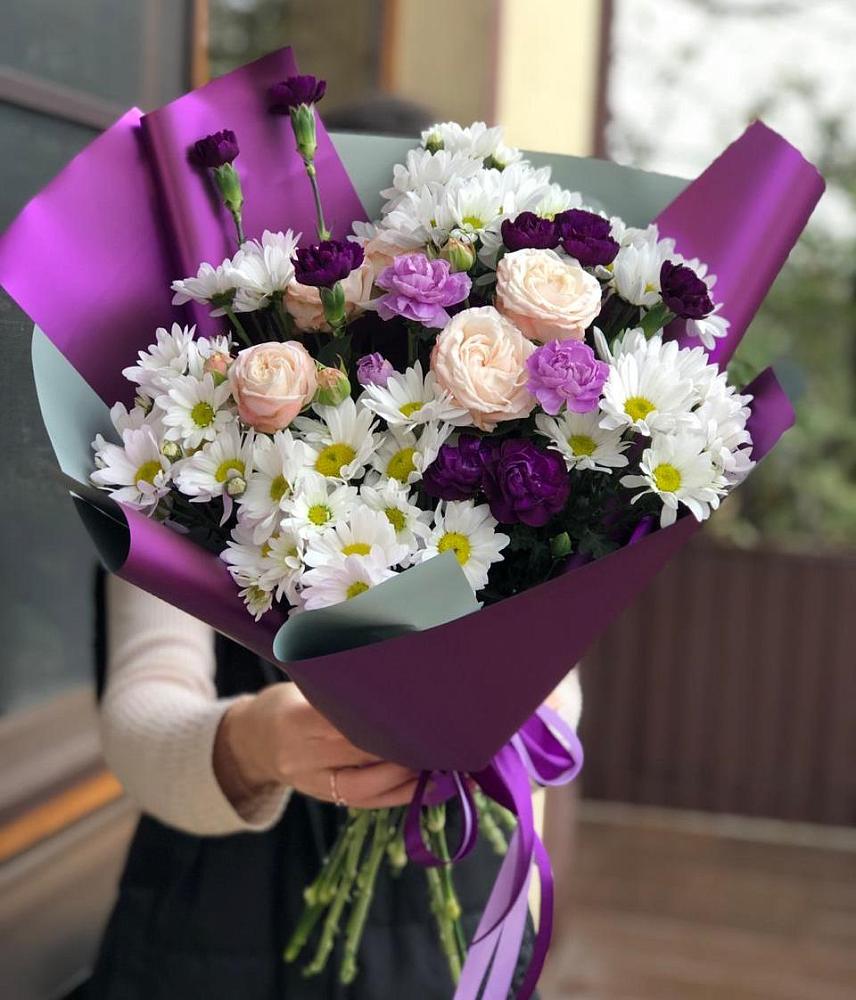 Букет цветов из: Хризантемы, Гвоздики и Розы в Зуевке