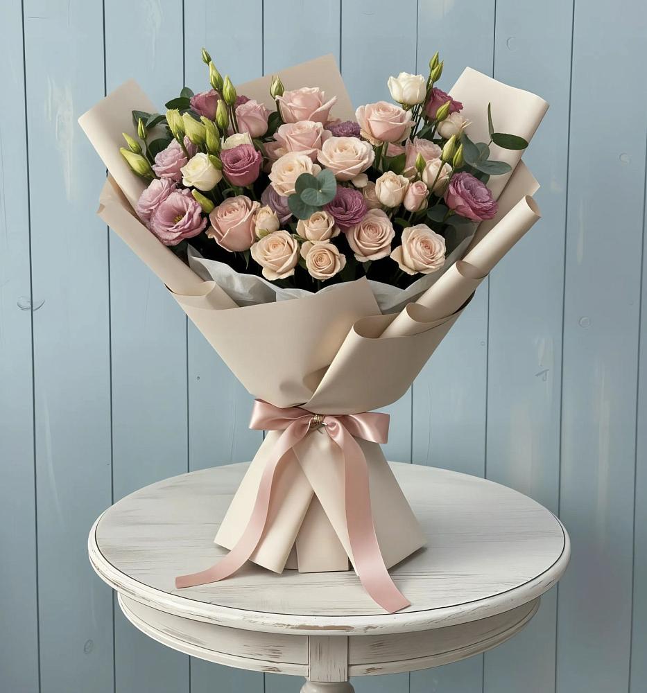 Букет цветов из: Розы и Лизиантусы в Зуевке