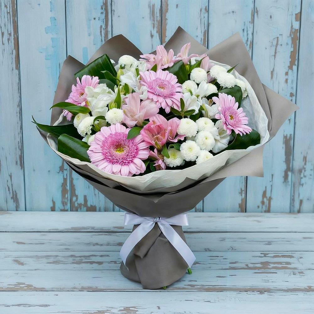 Букет цветов из: Герберы, Альстромерии и Хризантемы в Зуевке