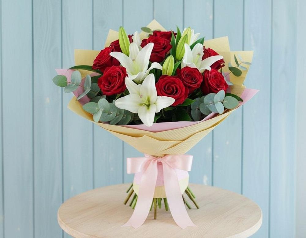 Букет цветов из: Лилии и Розы в Зуевке